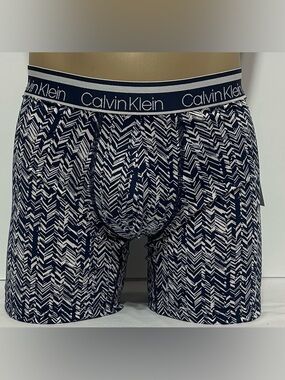 Calvin Klein Men's Micro Boxer Brief Large (36-38) Blue/White Herringbone Design